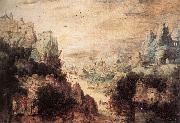 Herri met de Bles Landscape with Christ and the Men of Emmaus oil on canvas